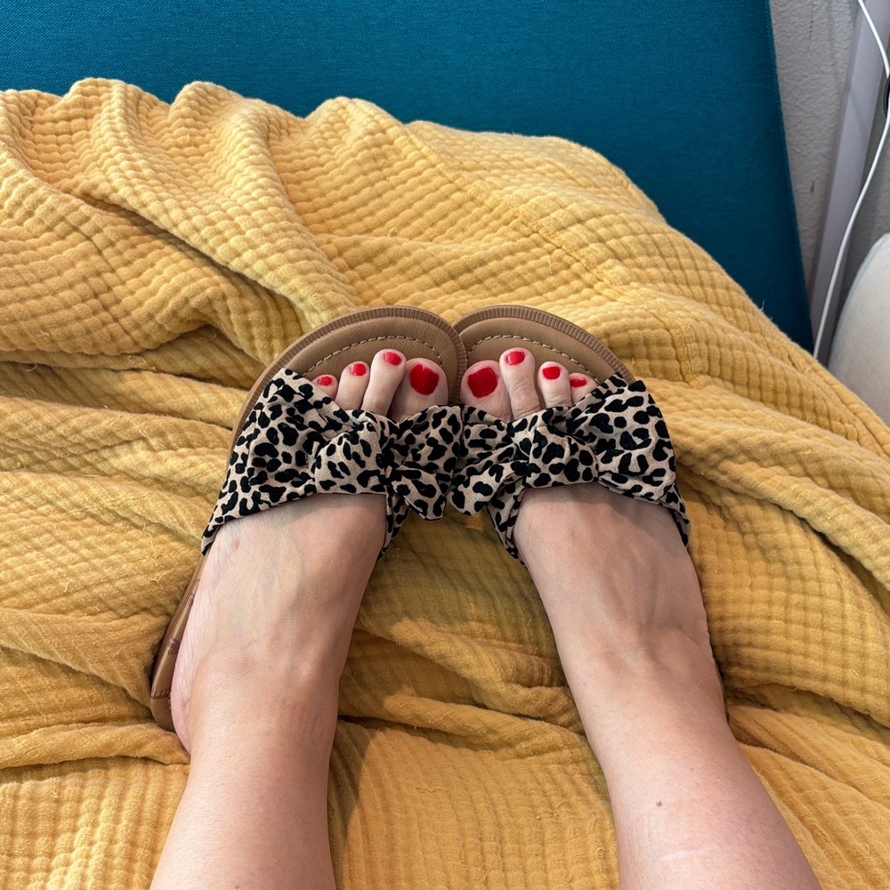 Blowfish Animal Print Bow Sandals in Black and Cream